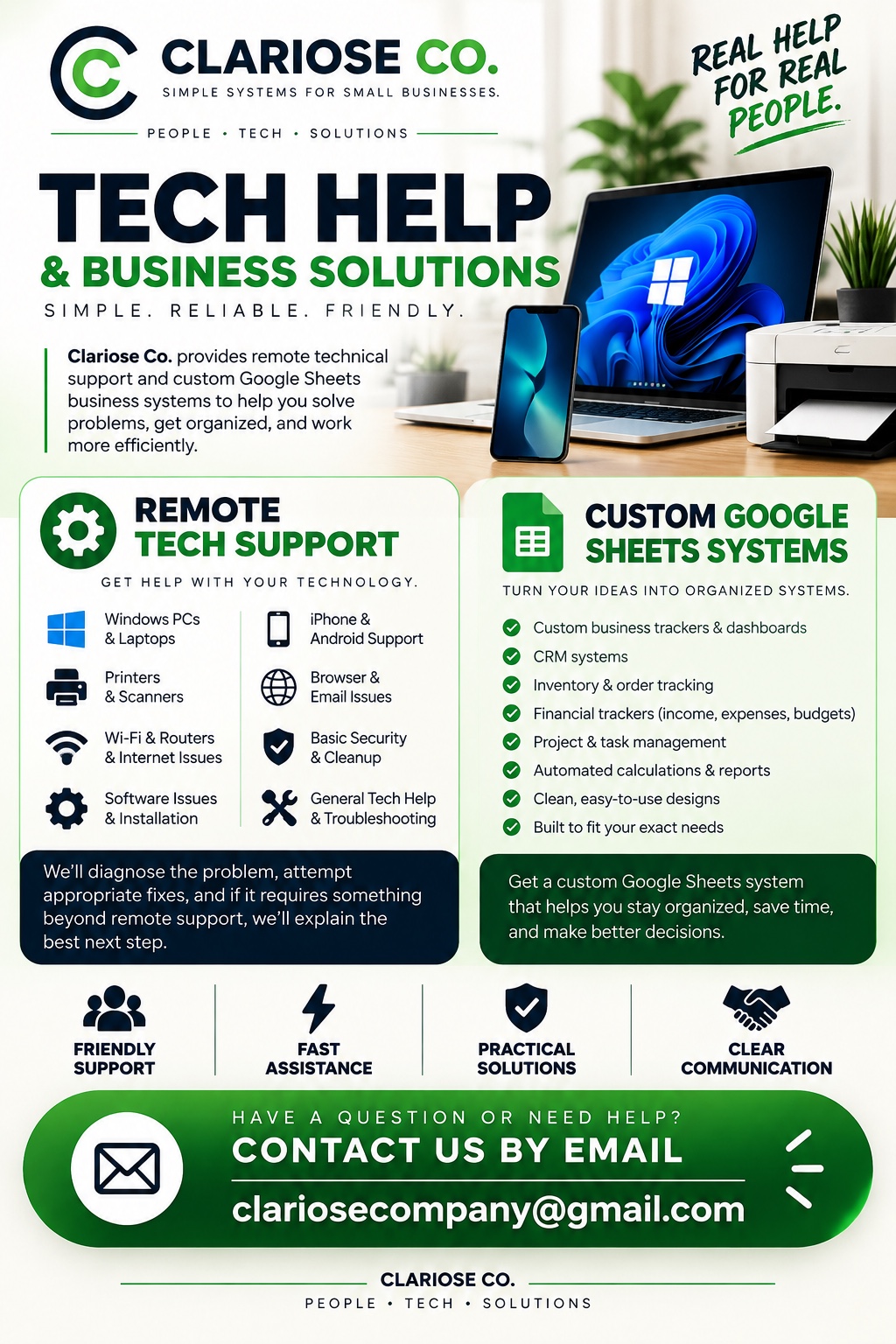 Clariose Co. English services flyer